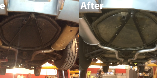 Detailed view of Corvette restoration work
