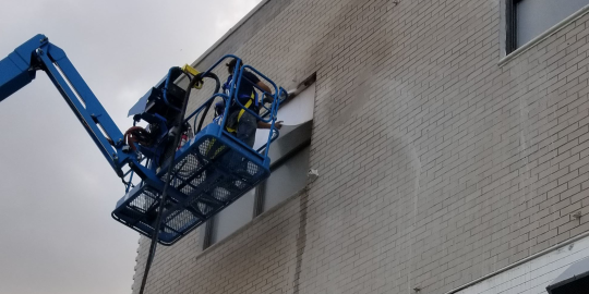 Close-up of industrial facade restoration in NYC by NYCryoTech